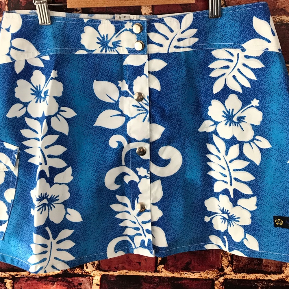 Max Mehra tropical skirt snap front medium blue